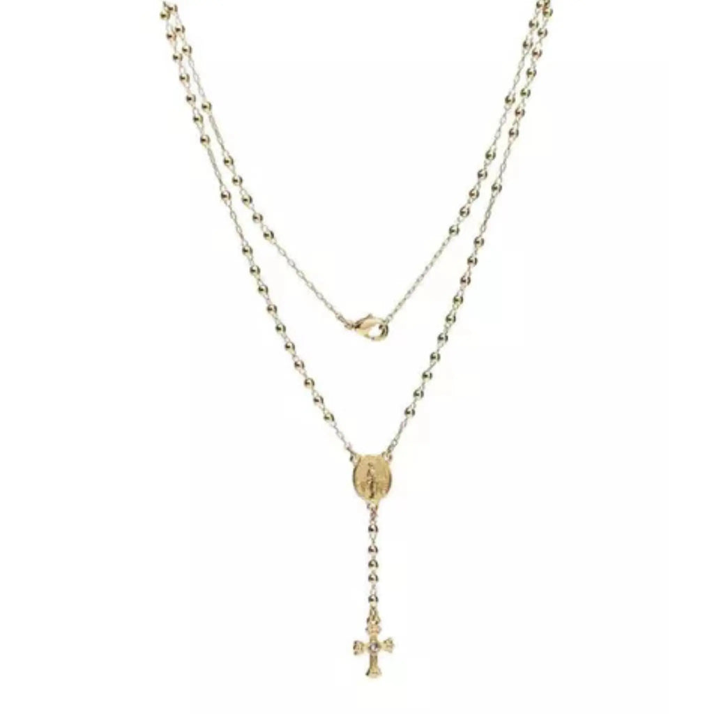 Colar Terço Metal Dourado no Vidrinho