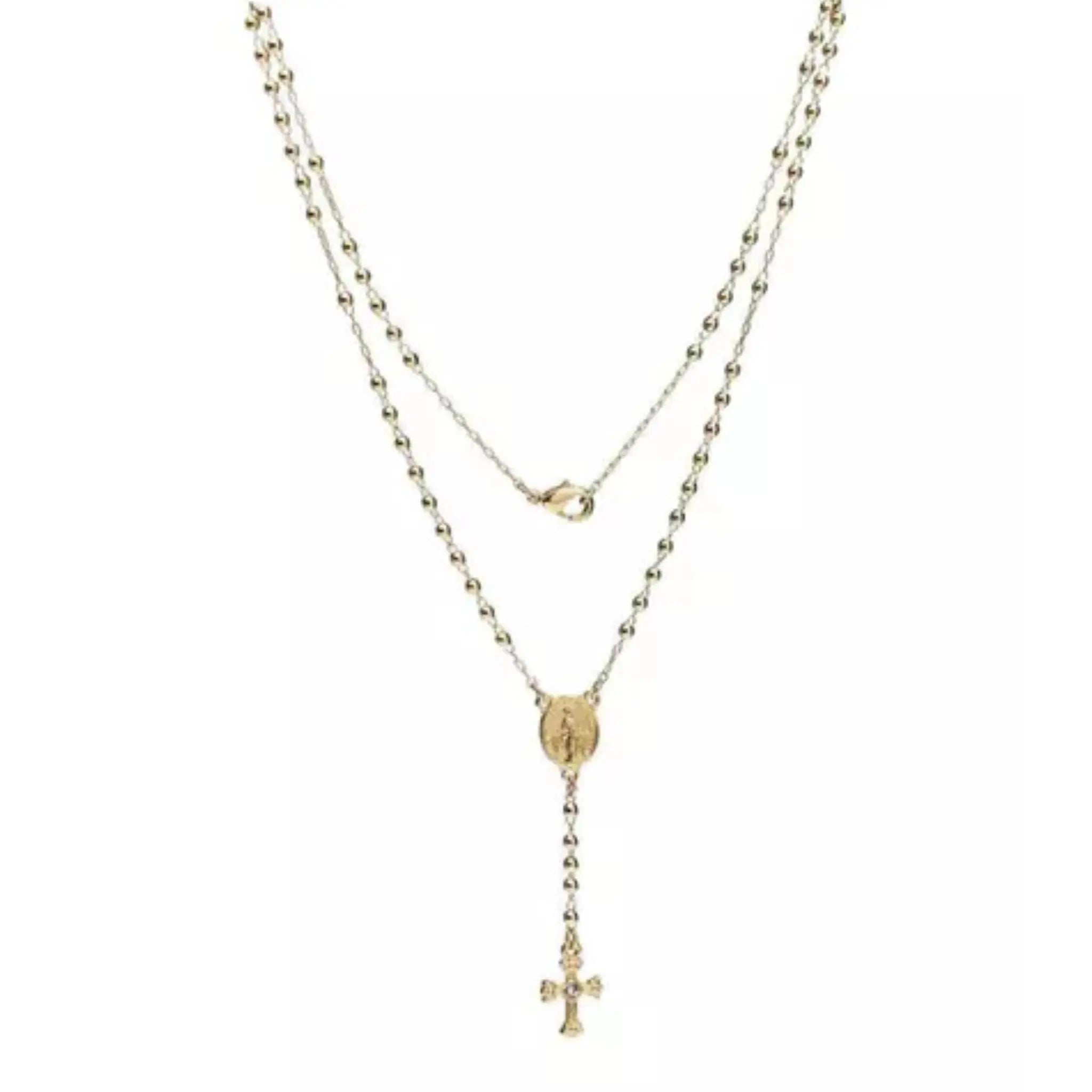 Colar Terço Metal Dourado no Vidrinho