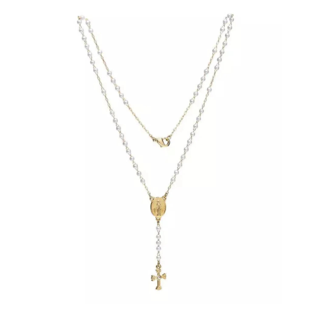 Colar Terço Pérola Dourado no Vidrinho