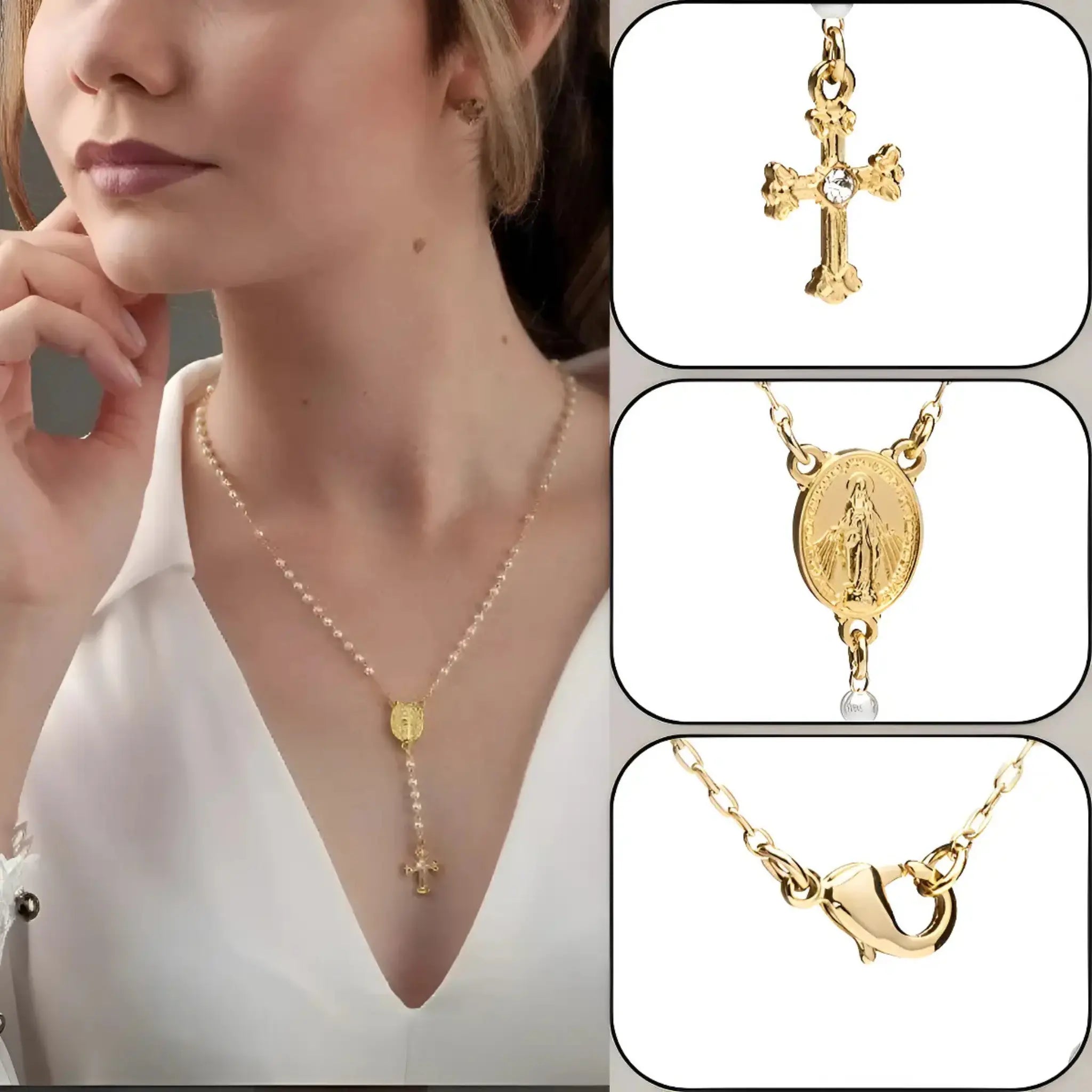 Colar Terço Pérola Dourado no Vidrinho