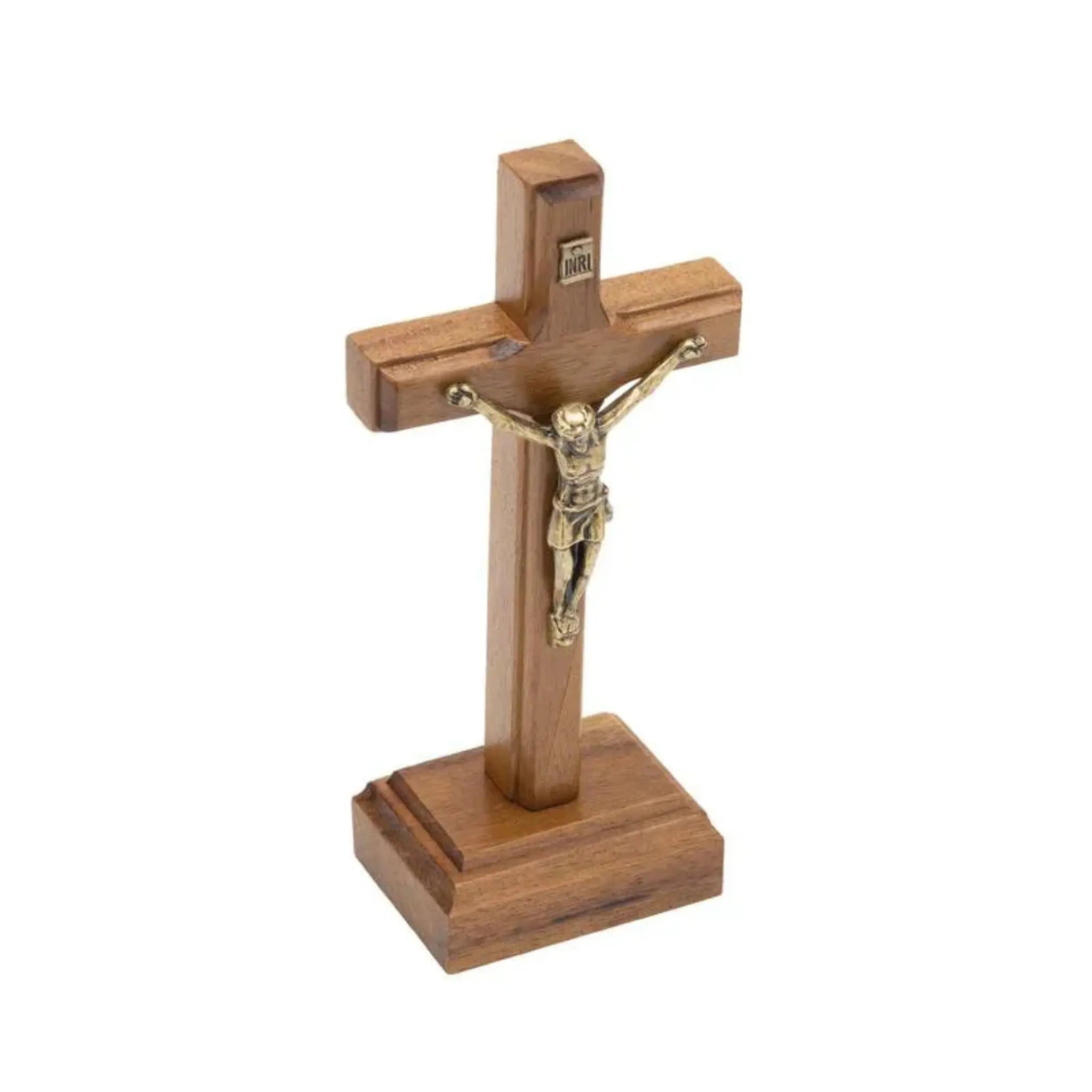 Crucifixo de Mesa em Madeira Tradicional 17cm Ouro Velho