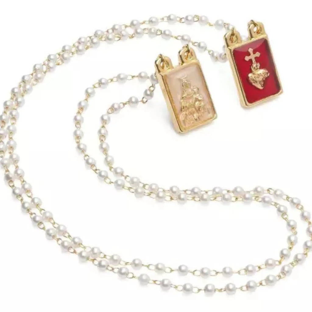 Escapulário Metal Dourado com Pérolas 3mm