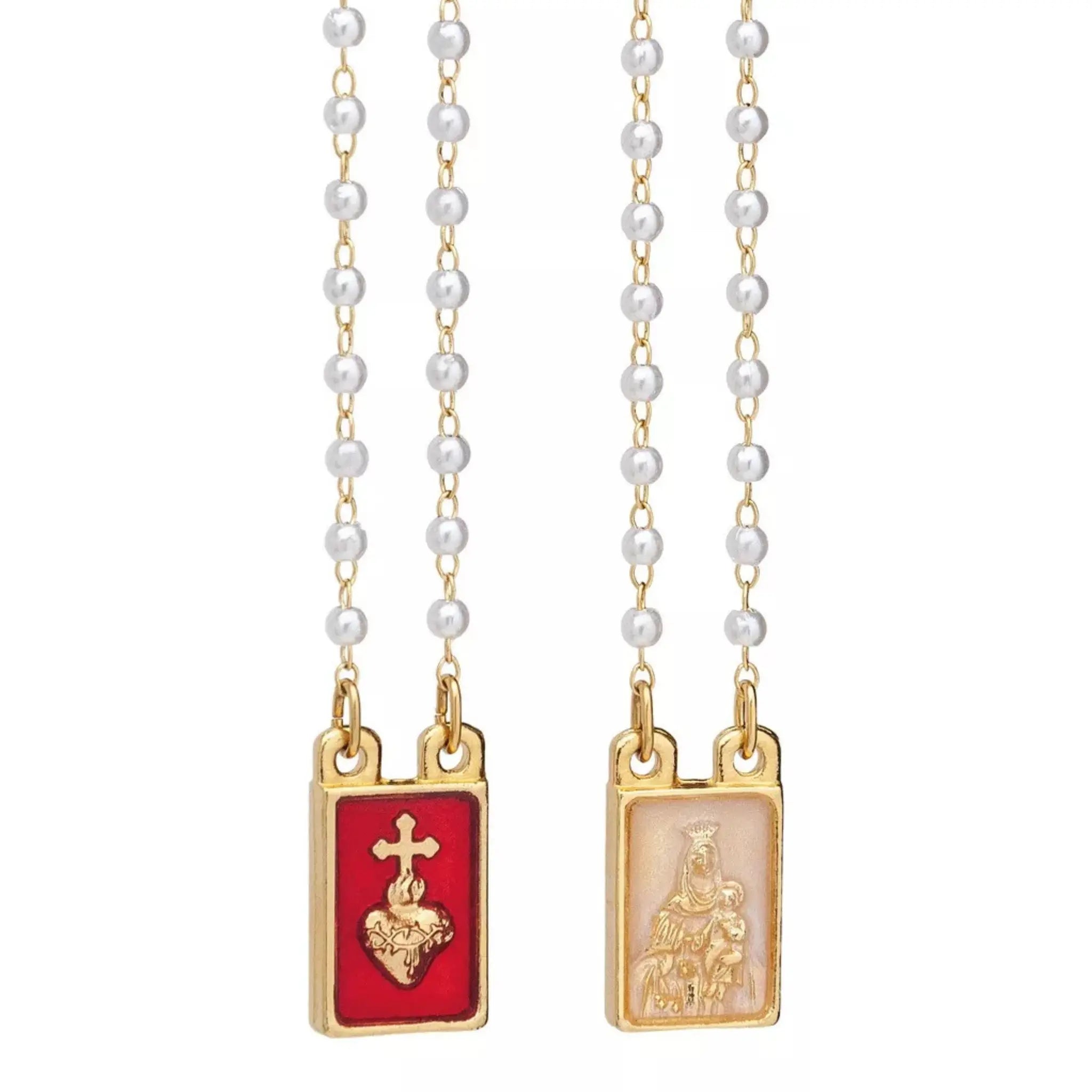 Escapulário Metal Dourado com Pérolas 3mm