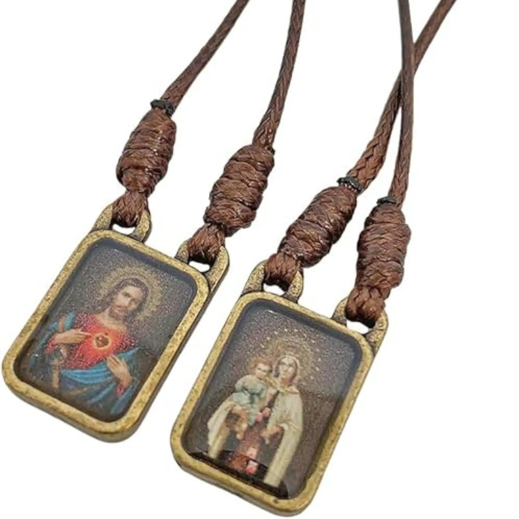 Escapulário Ouro Velho Nossa Senhora do Carmo e Sagrado Coração de Jesus