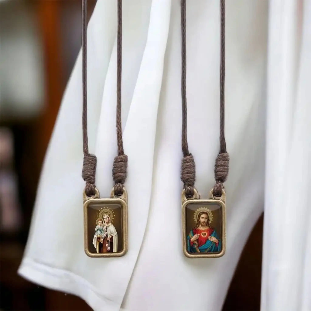 Escapulário Ouro Velho Nossa Senhora do Carmo e Sagrado Coração de Jesus