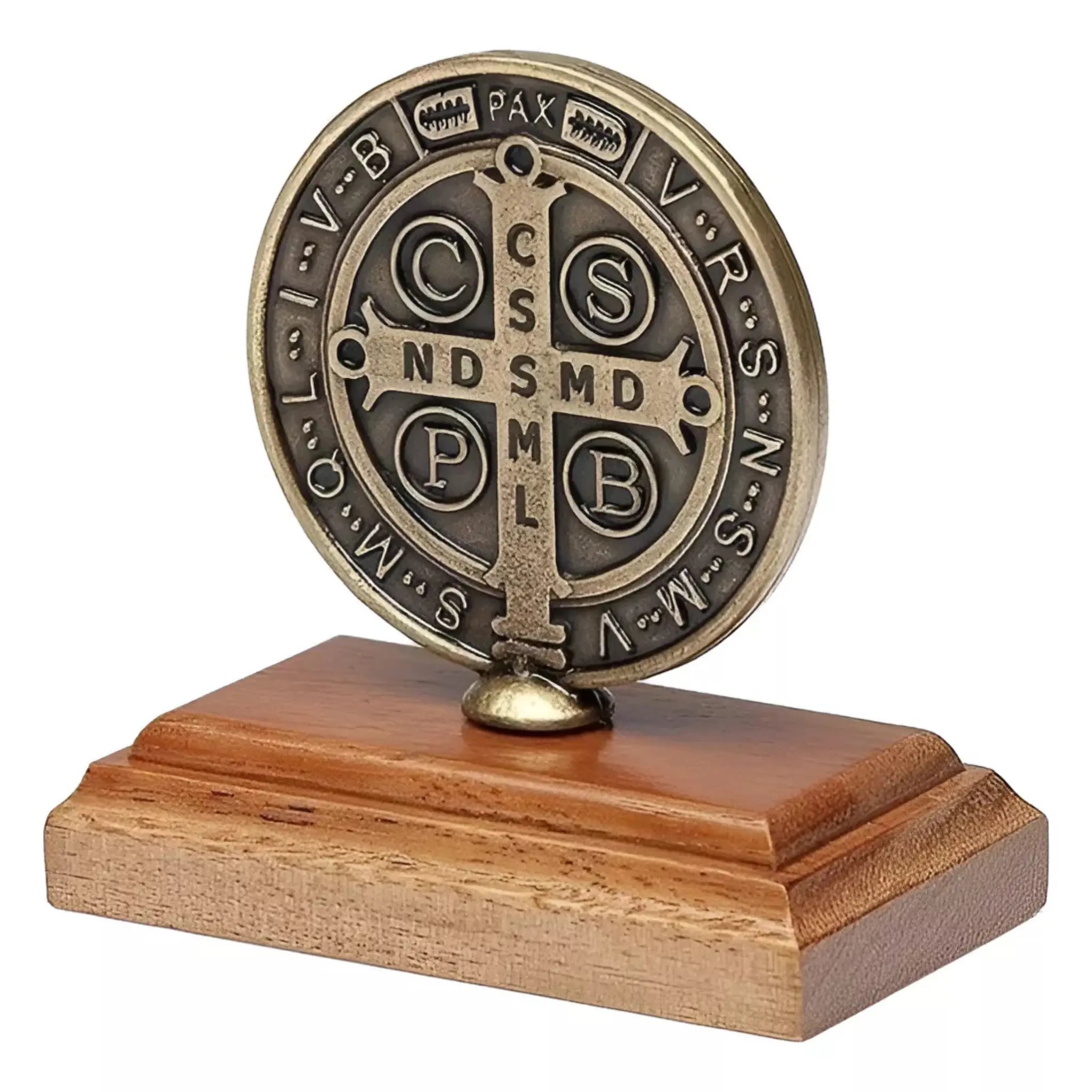 Medalha de São Bento com Pedestal Ouro Velho