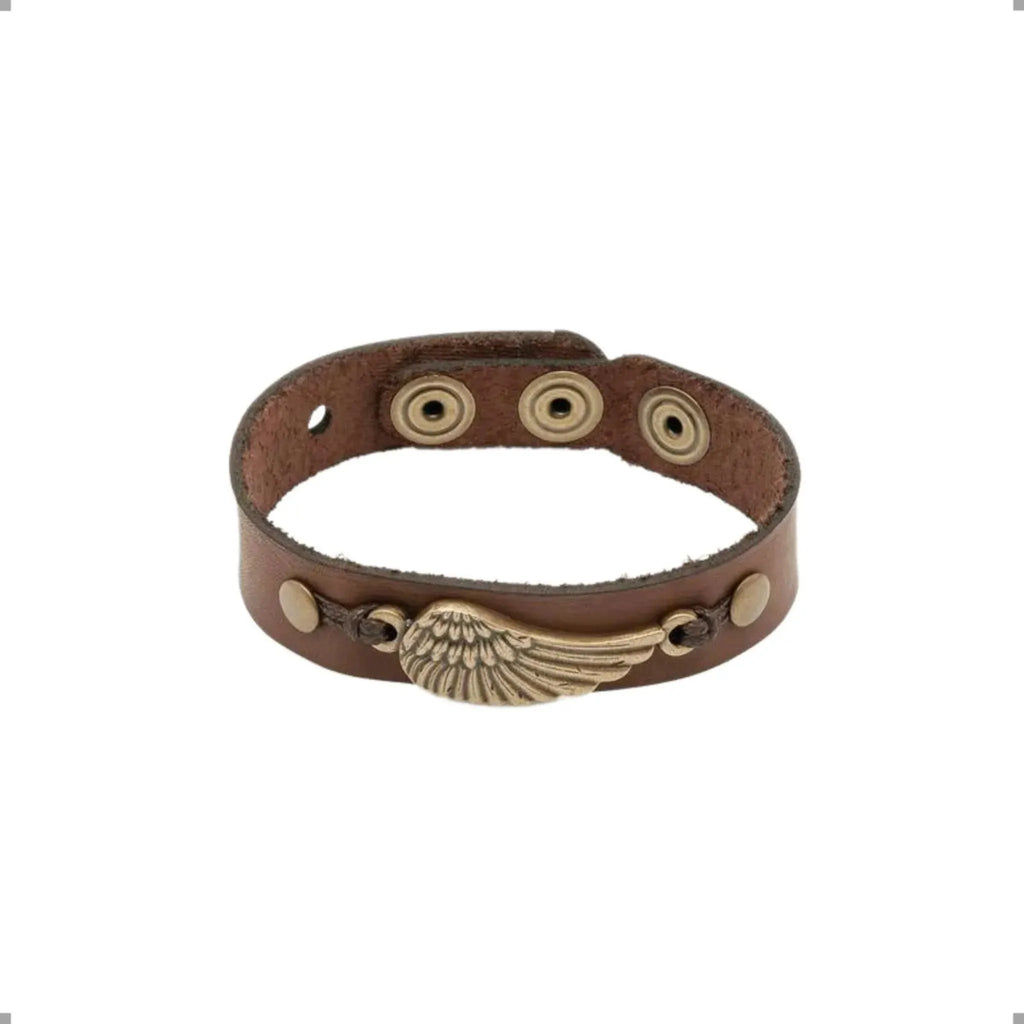Pulseira Couro Marrom Asa de Anjo
