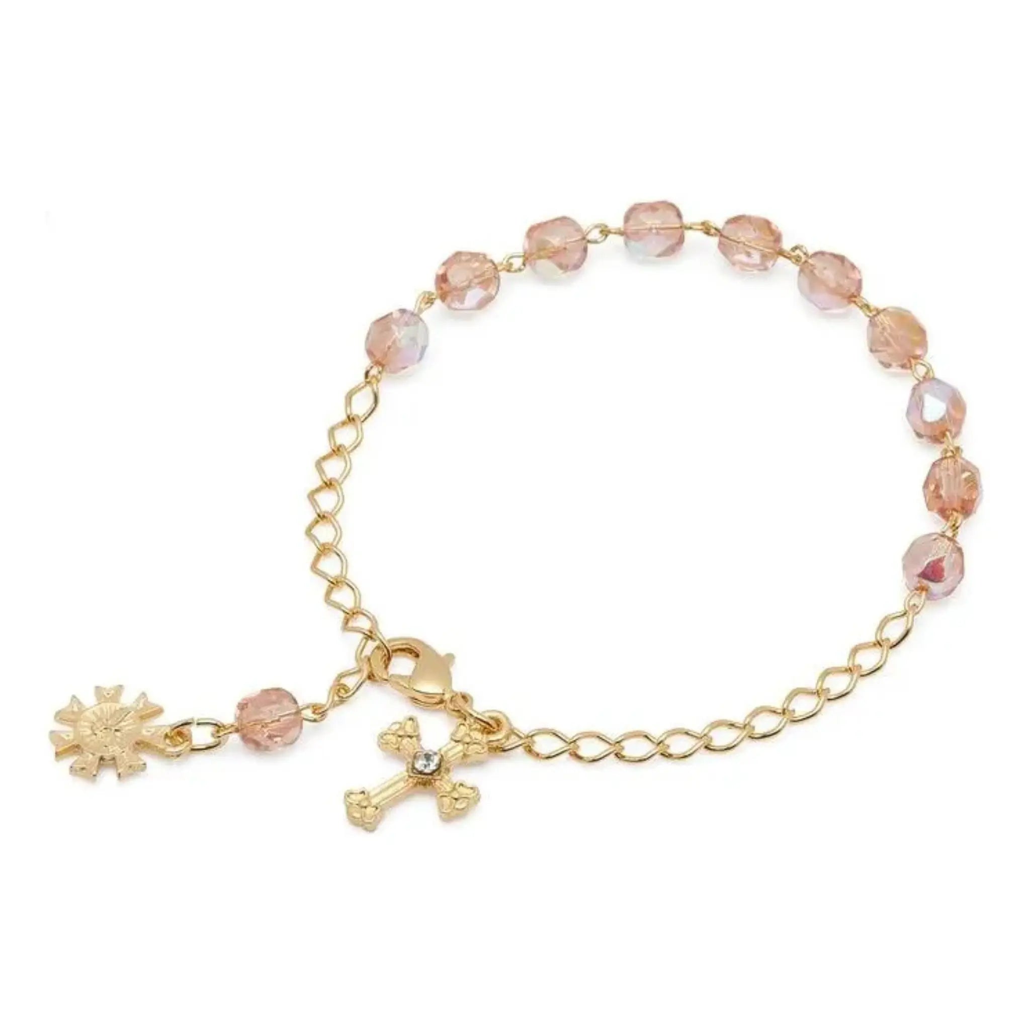 Pulseira Dezena Cristal 6mm Salmão Irisado