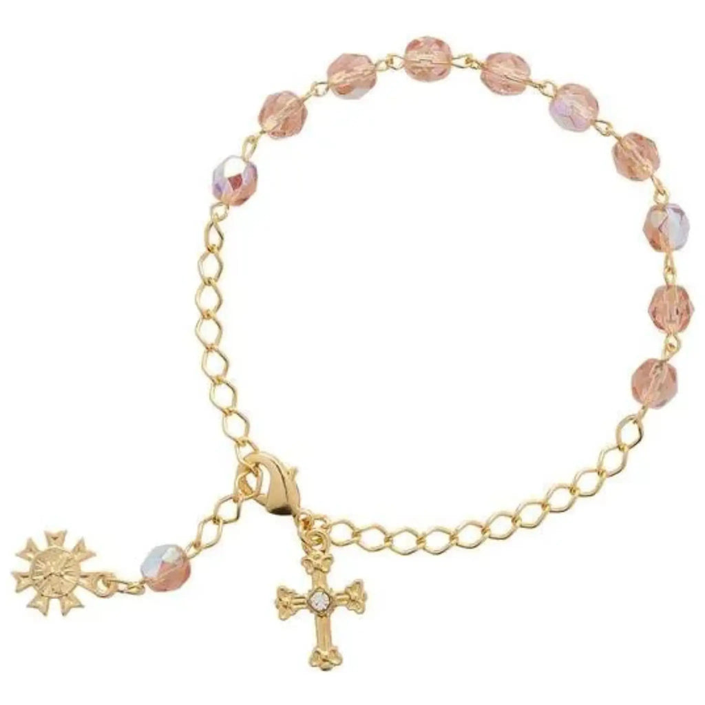 Pulseira Dezena Cristal 6mm Salmão Irisado