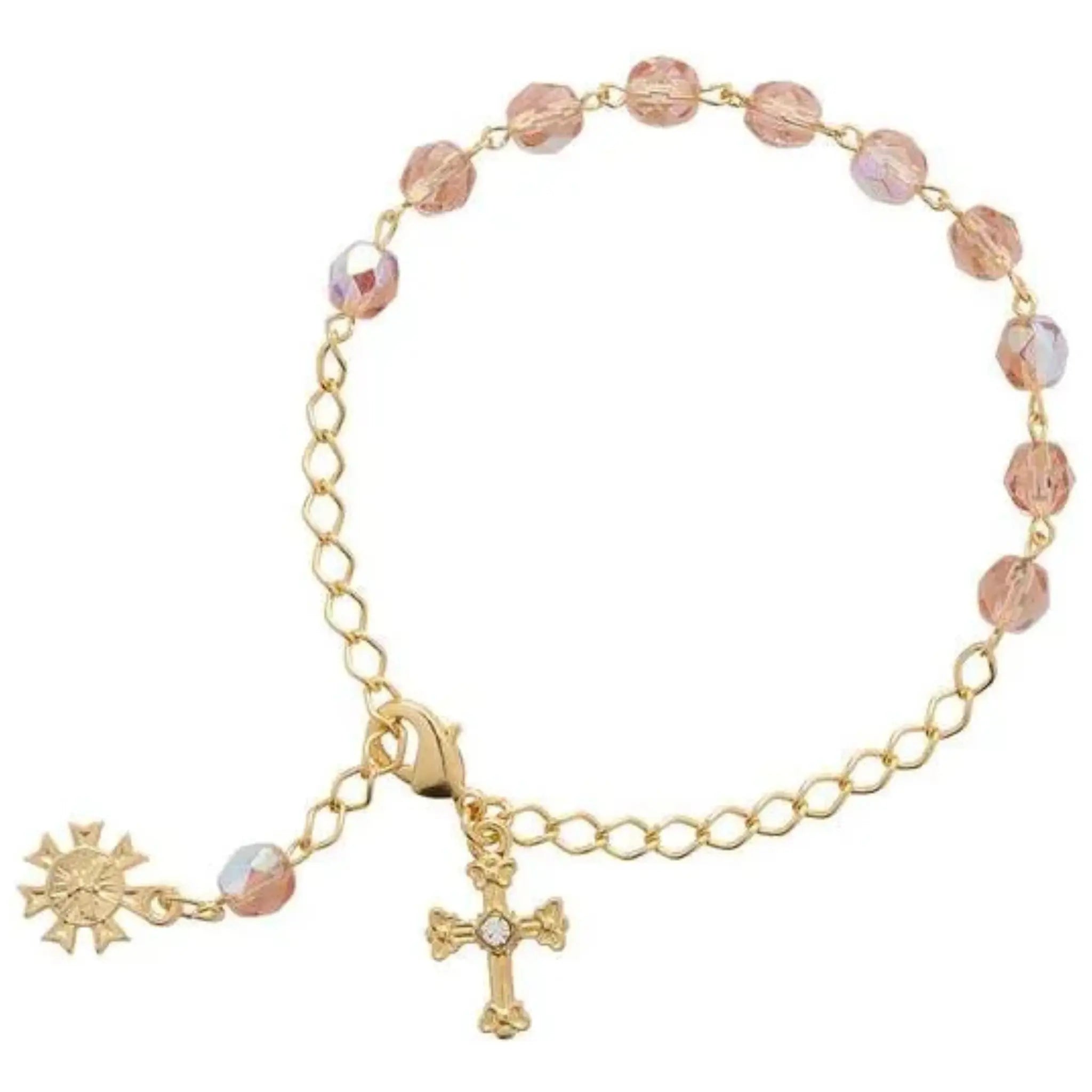 Pulseira Dezena Cristal 6mm Salmão Irisado