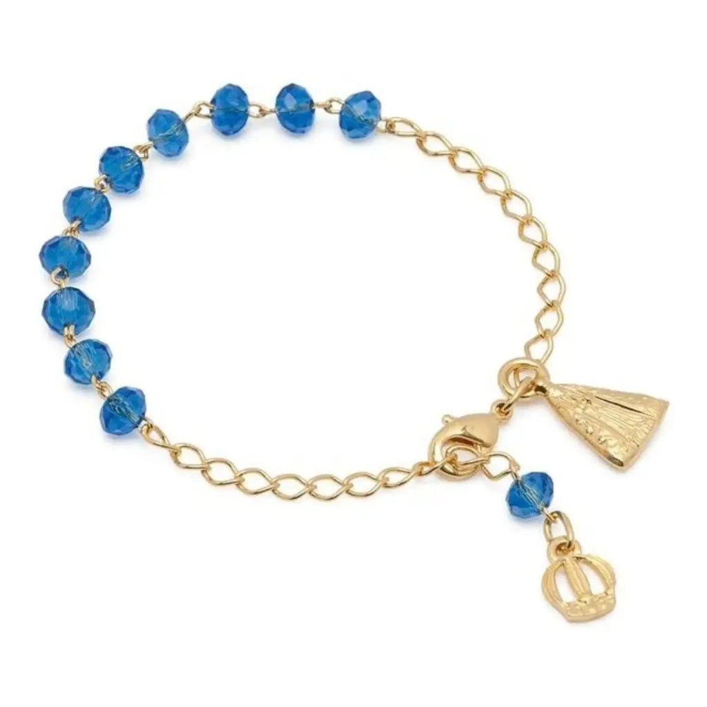 Pulseira Dezena em Cristal 6mm Azul Nossa Senhora Aparecida
