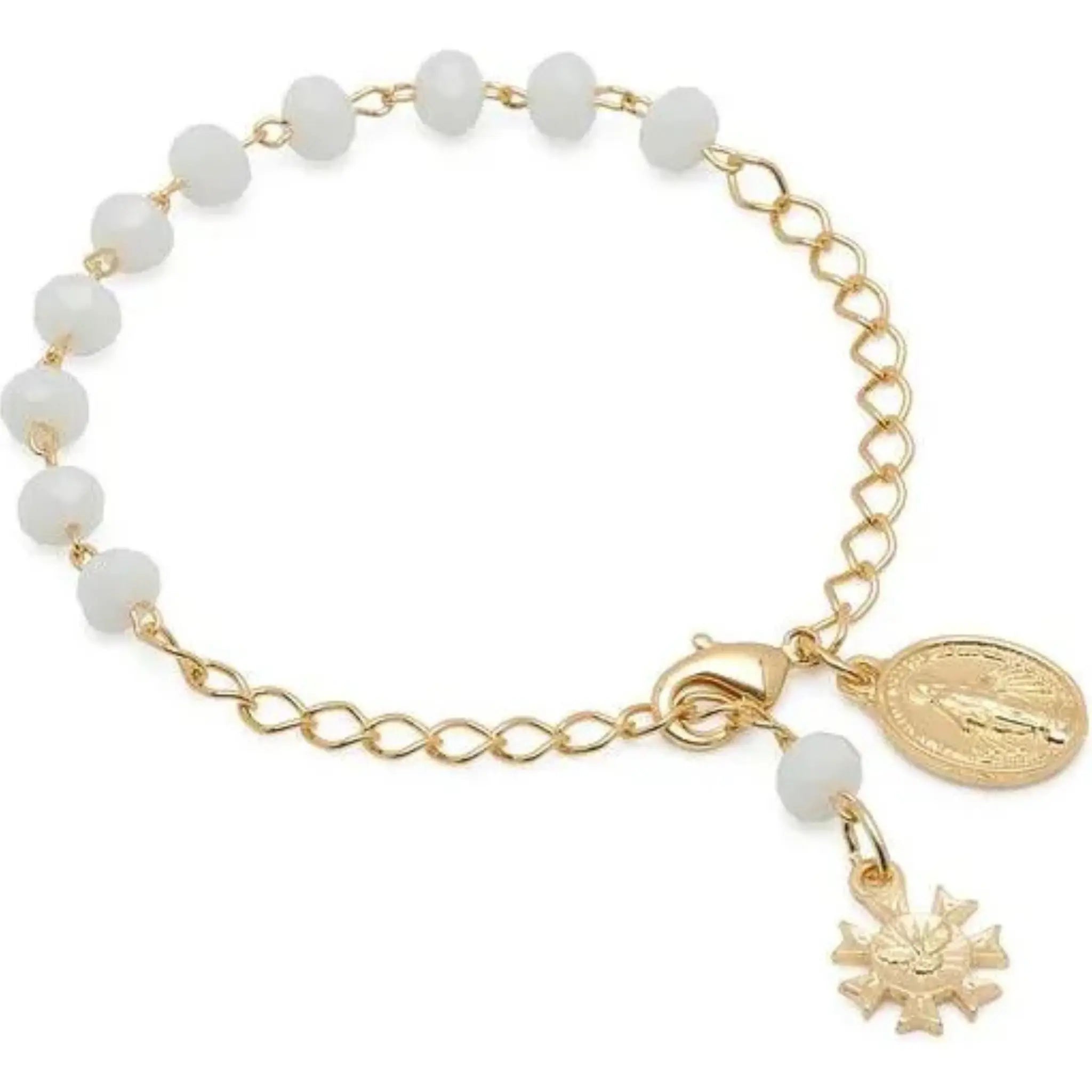 Pulseira Dezena em Cristal 6mm Branca Nossa Senhora das Graças