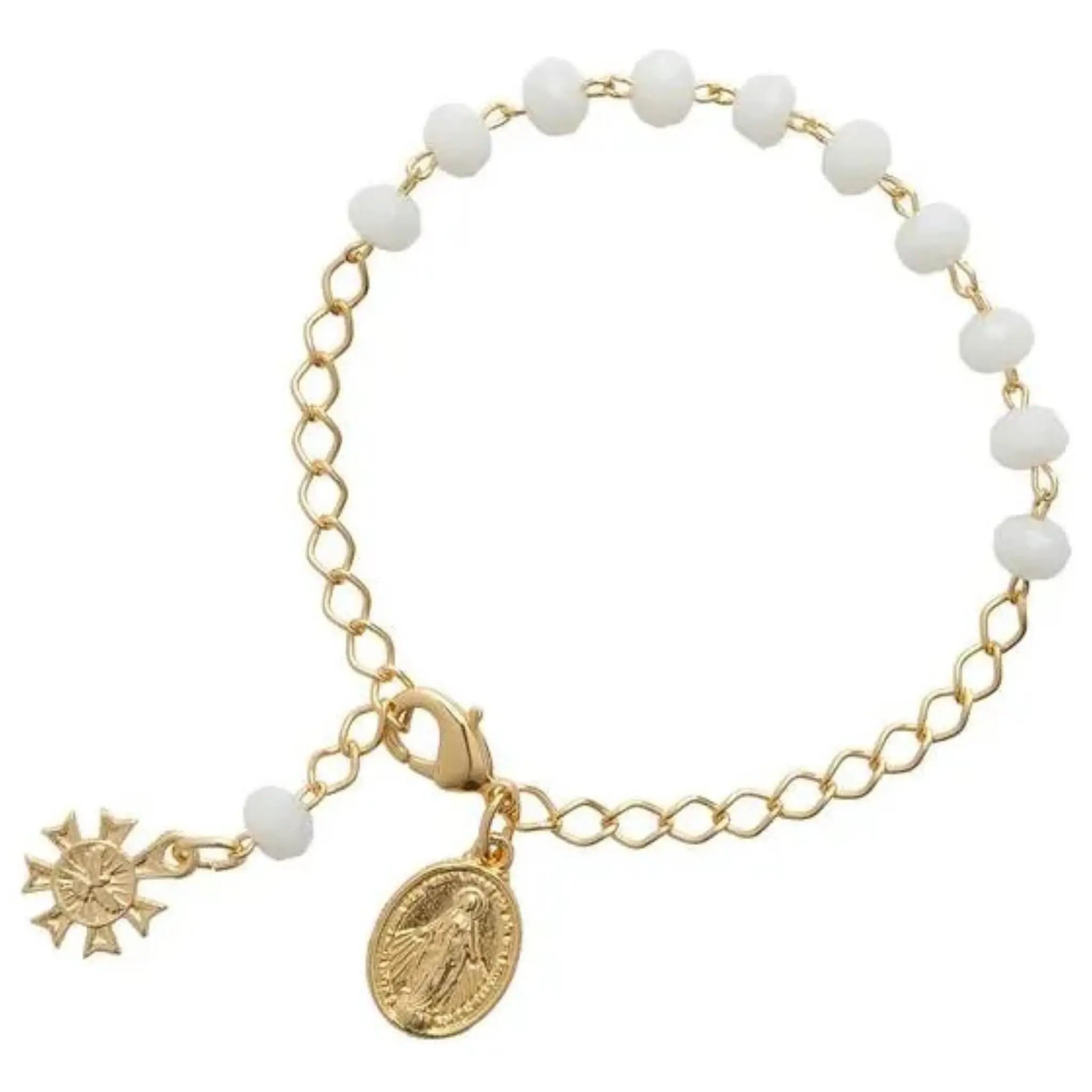 Pulseira Dezena em Cristal 6mm Branca Nossa Senhora das Graças