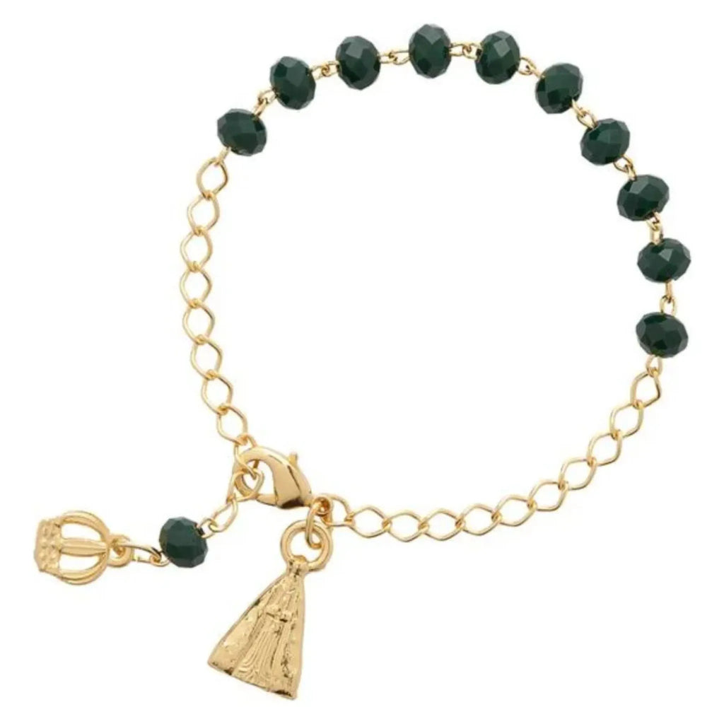 Pulseira Dezena Cristal Vidro Verde Escuro N Senhora Aparecida