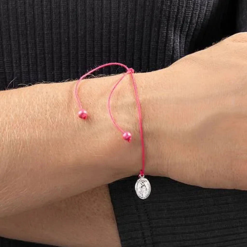 Pulseira Nossa Senhora das Graças Prata e Pink