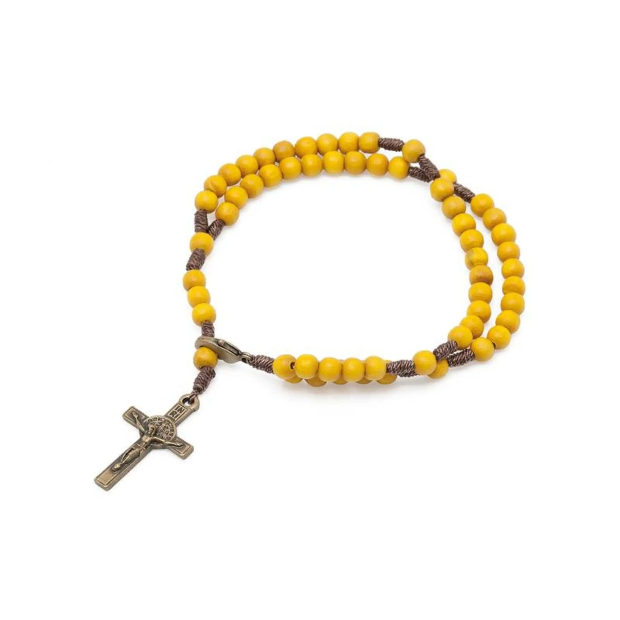 Pulseira Terço Acampamento em Madeira Amarela