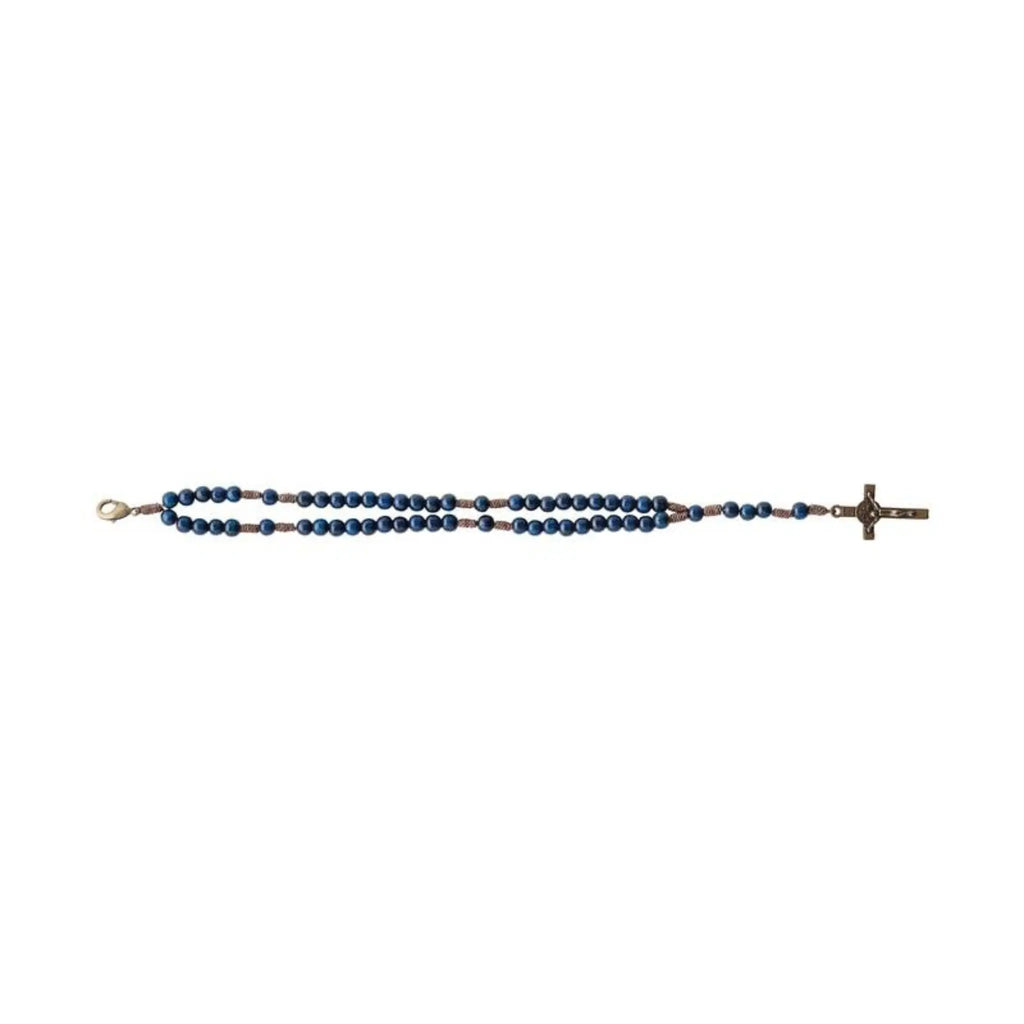 Pulseira Terço Acampamento em Madeira Azul