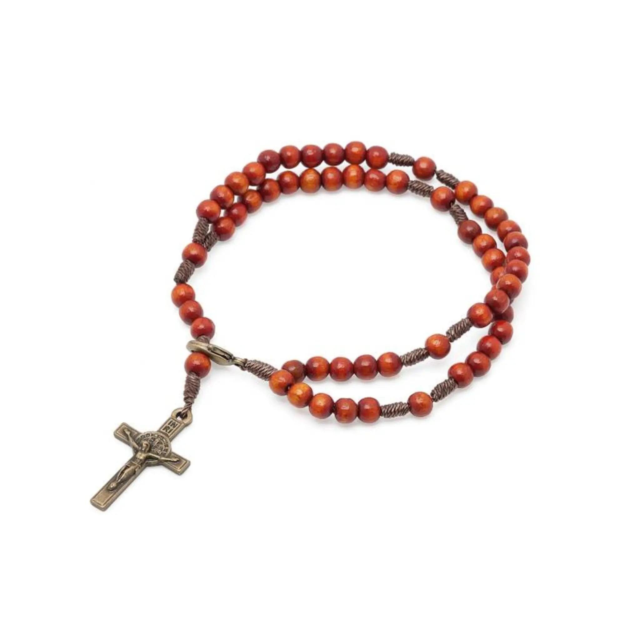 Pulseira Terço Acampamento em Madeira Laranja