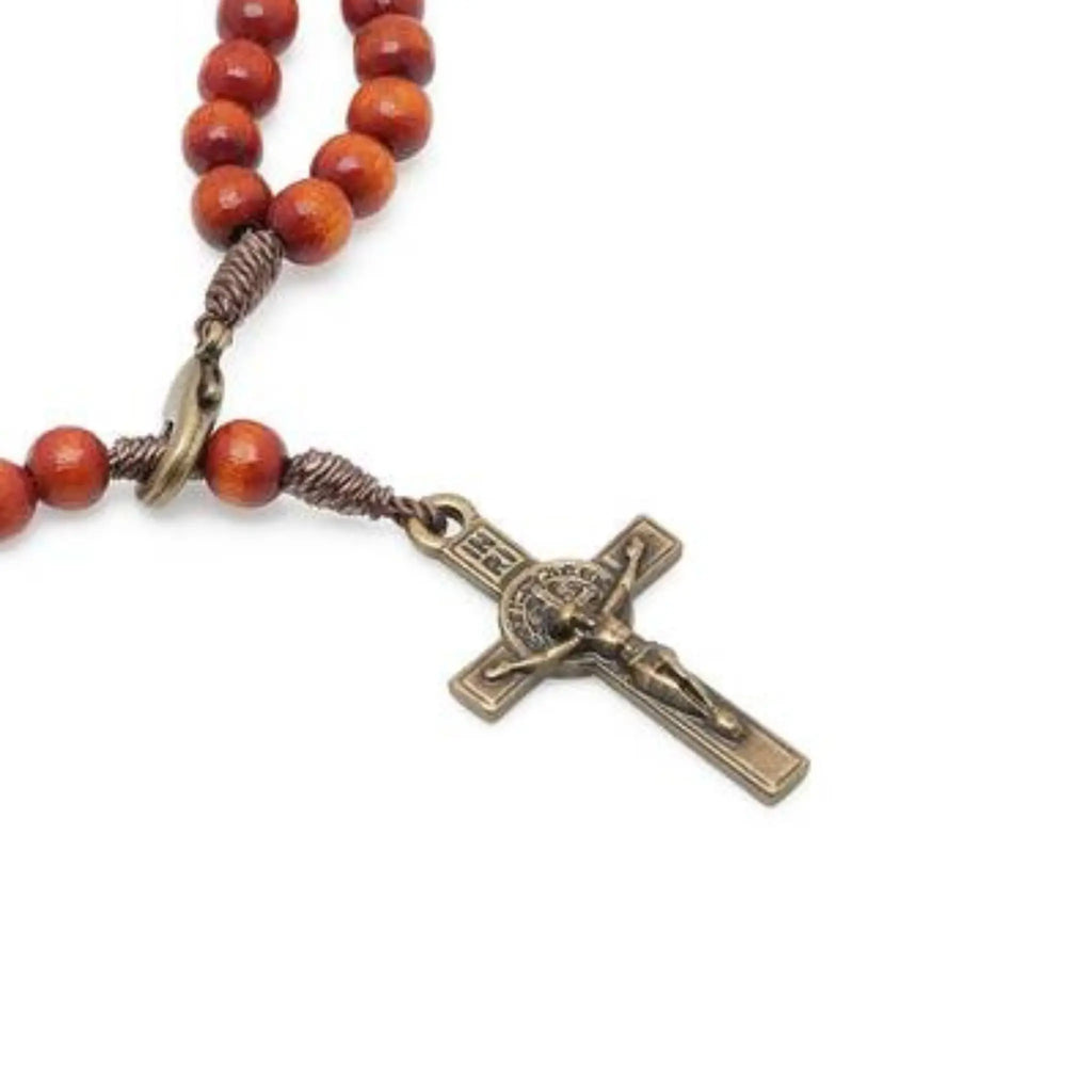 Pulseira Terço Acampamento em Madeira Laranja