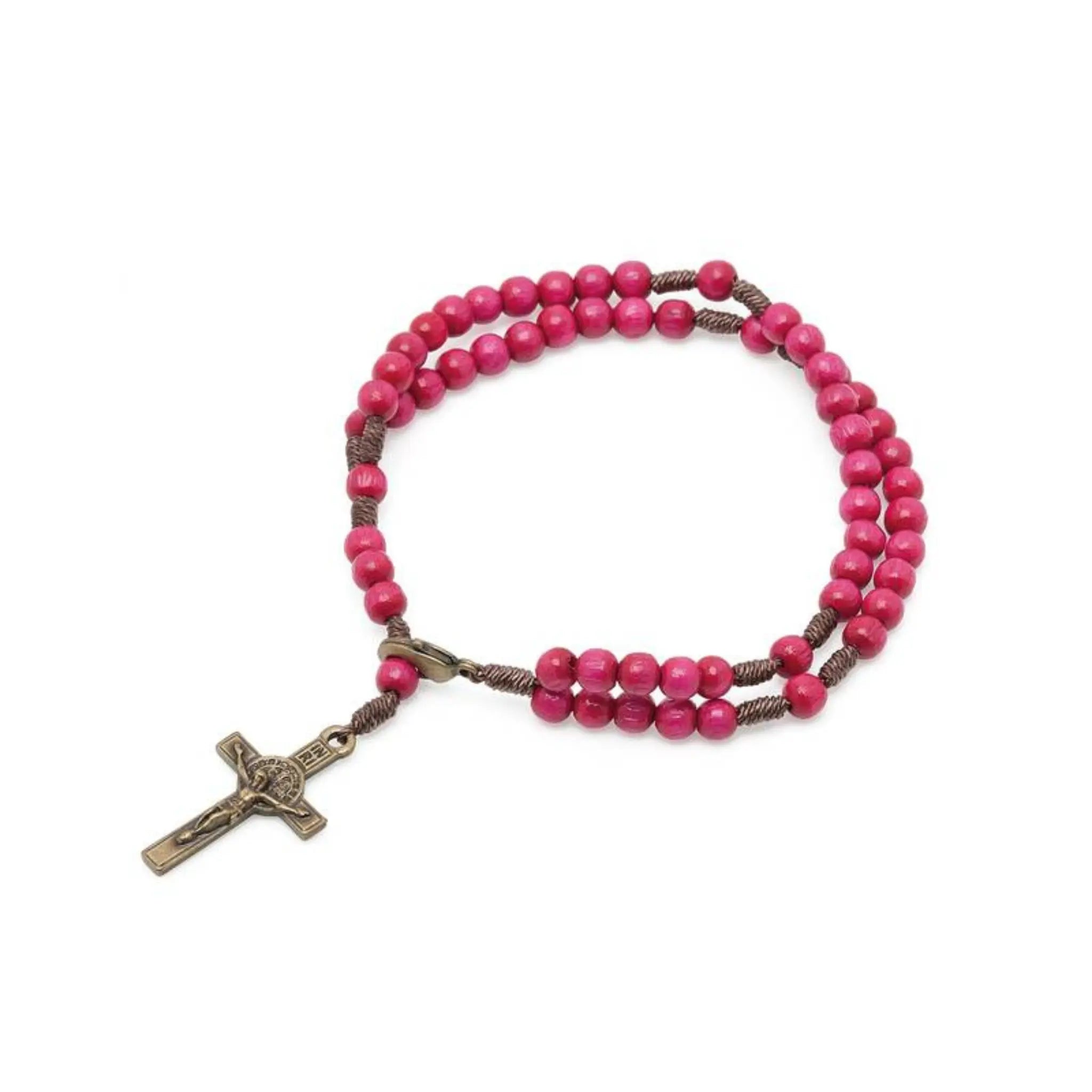 Pulseira Terço Acampamento em Madeira Rosa