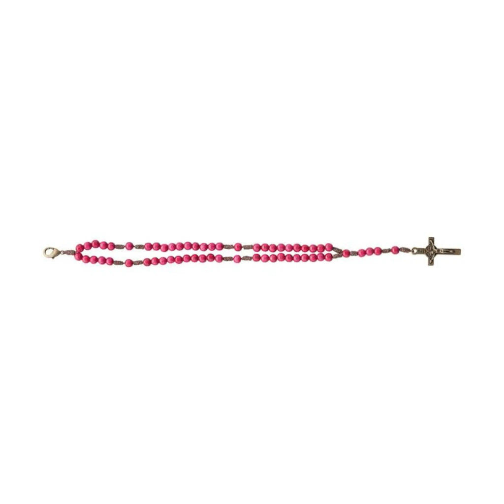 Pulseira Terço Acampamento em Madeira Rosa