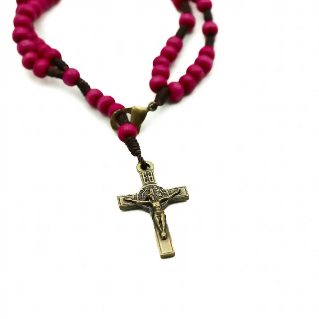 Pulseira Terço Acampamento em Madeira Rosa