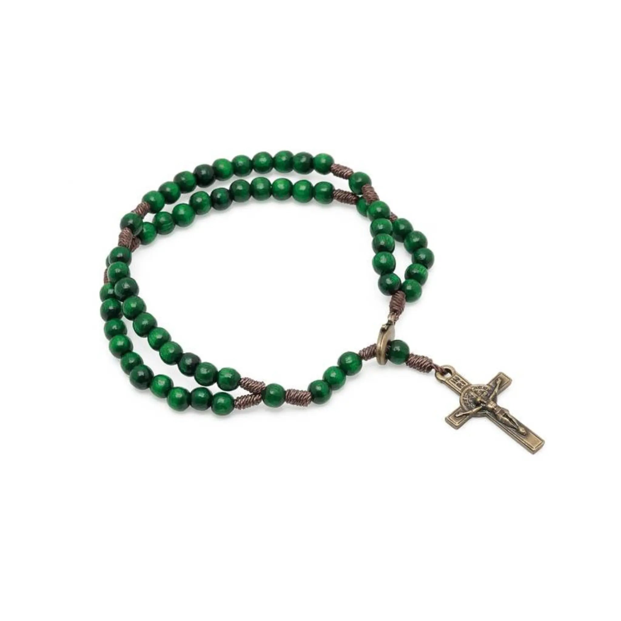 Pulseira Terço Acampamento em Madeira Verde