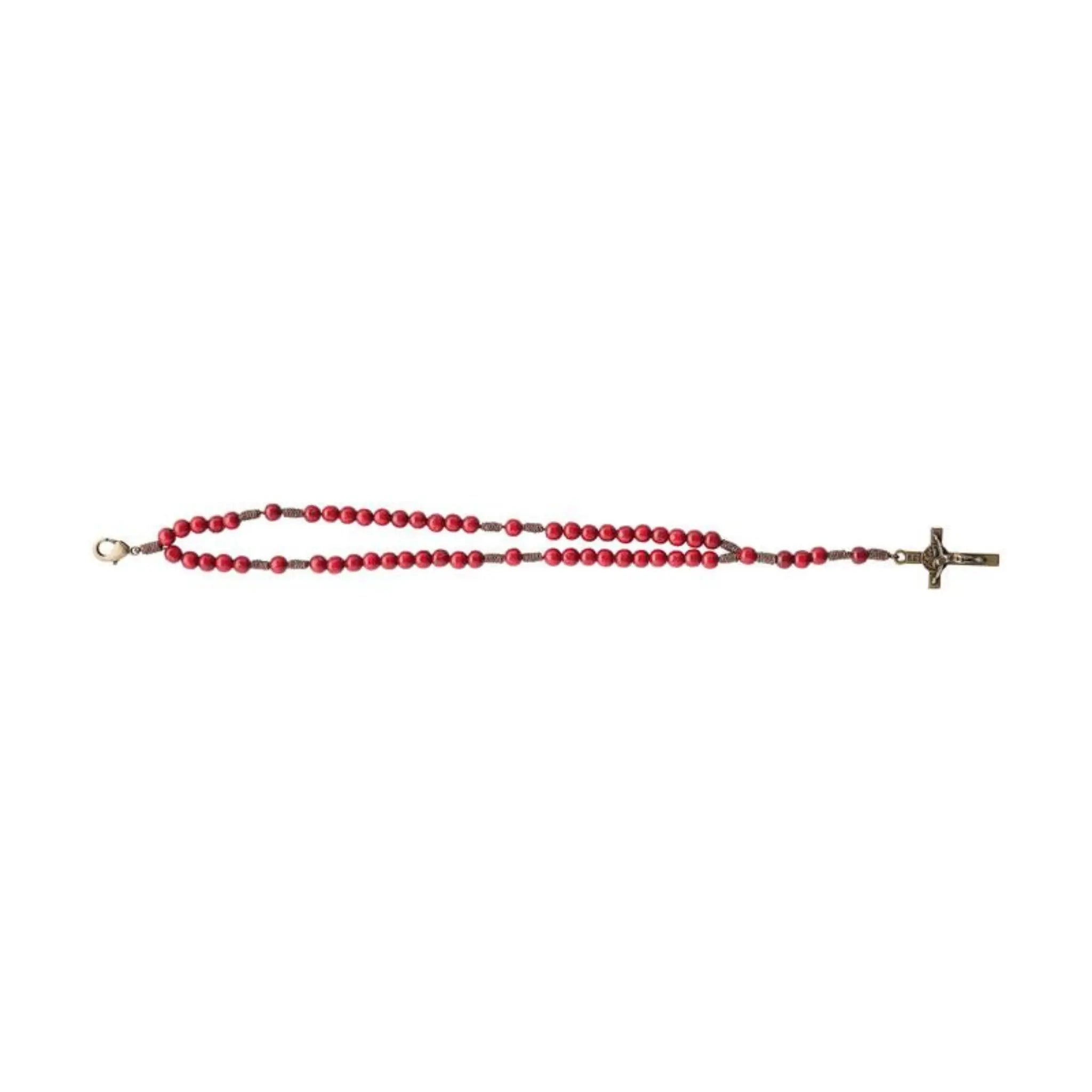 Pulseira Terço Acampamento em Madeira Vermelha