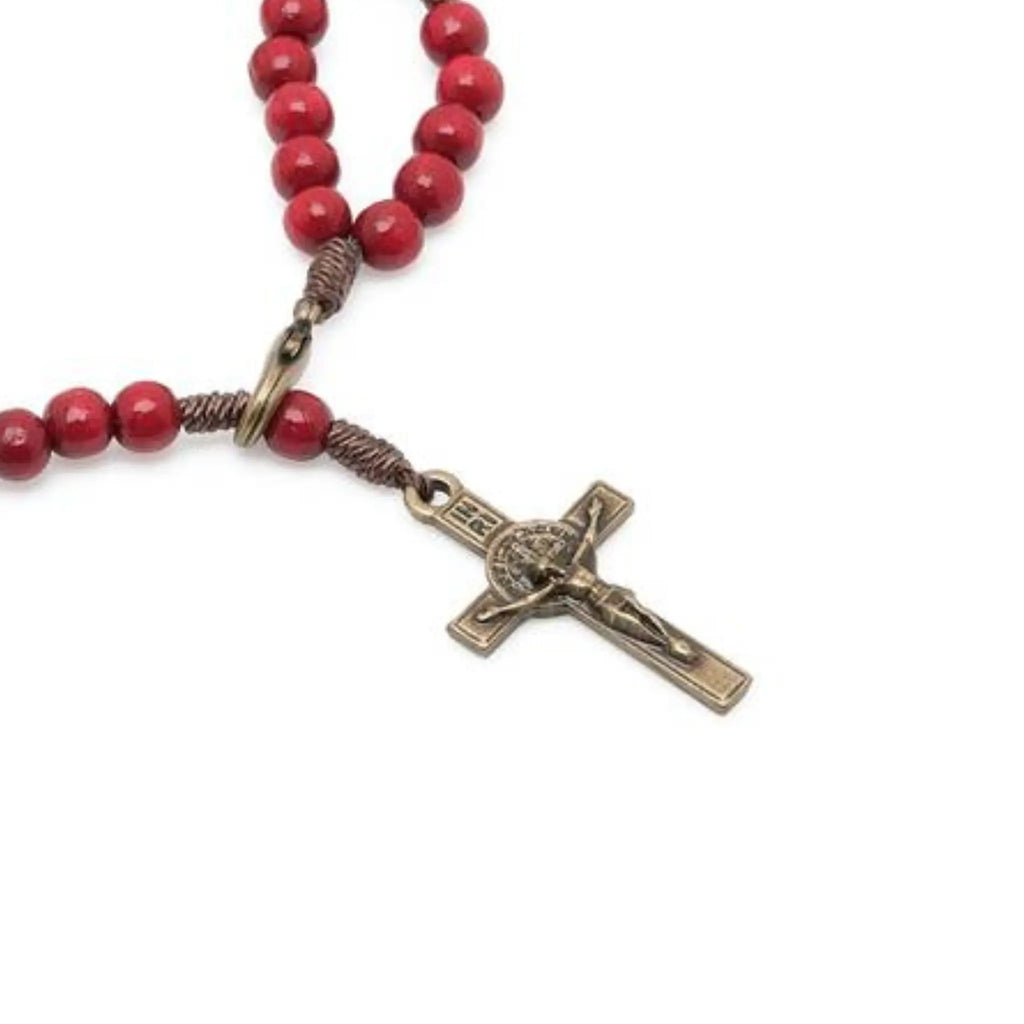 Pulseira Terço Acampamento em Madeira Vermelha