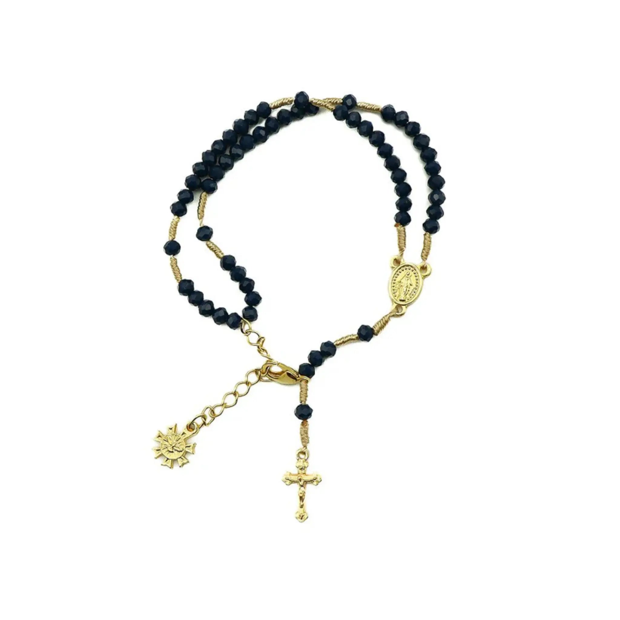 Pulseira Terço em Cristal Vidro 4mm Azul Marinho