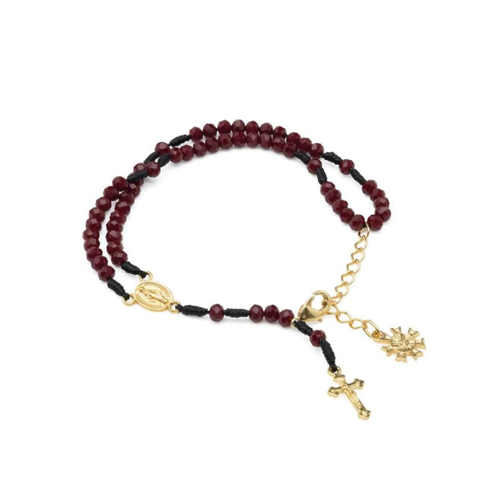 Pulseira Terço em Cristal Vidro 4mm Bordô