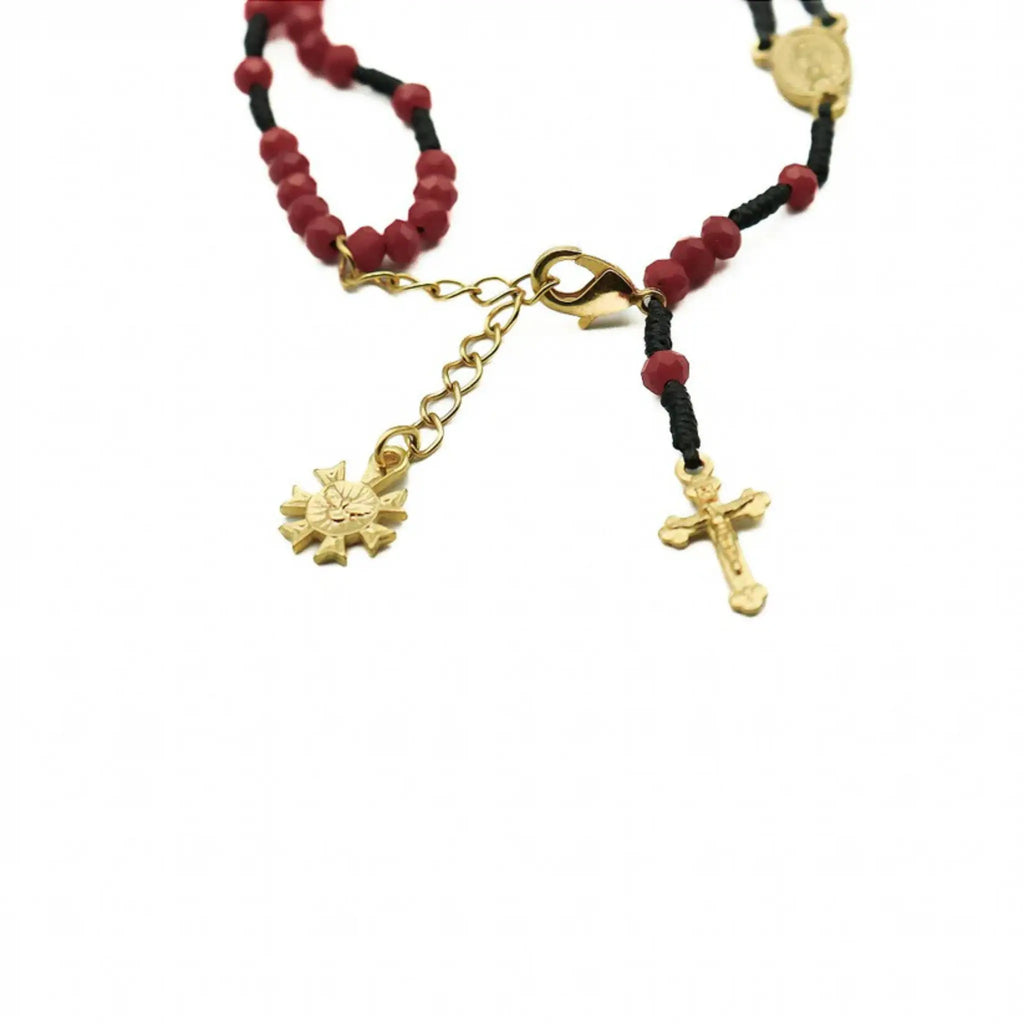 Pulseira Terço em Cristal Vidro 4mm Bordô