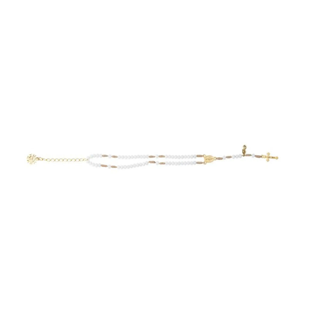 Pulseira Terço em Cristal Vidro 4mm Branca