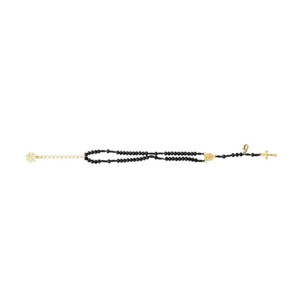 Pulseira Terço em Cristal Vidro 4mm Preta
