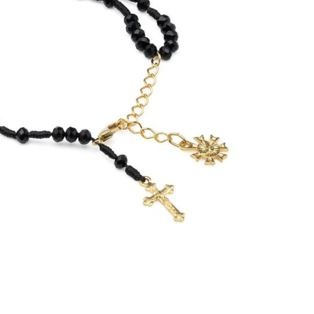 Pulseira Terço em Cristal Vidro 4mm Preta