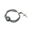 Pulseira Terço em Hematita 4mm com Cruz e Medalha de São Bento