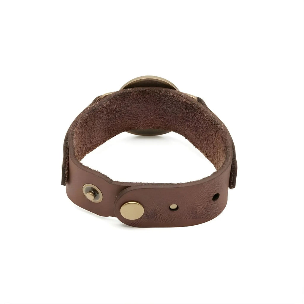 Pulseira em Couro Marrom com Medalha de São Bento