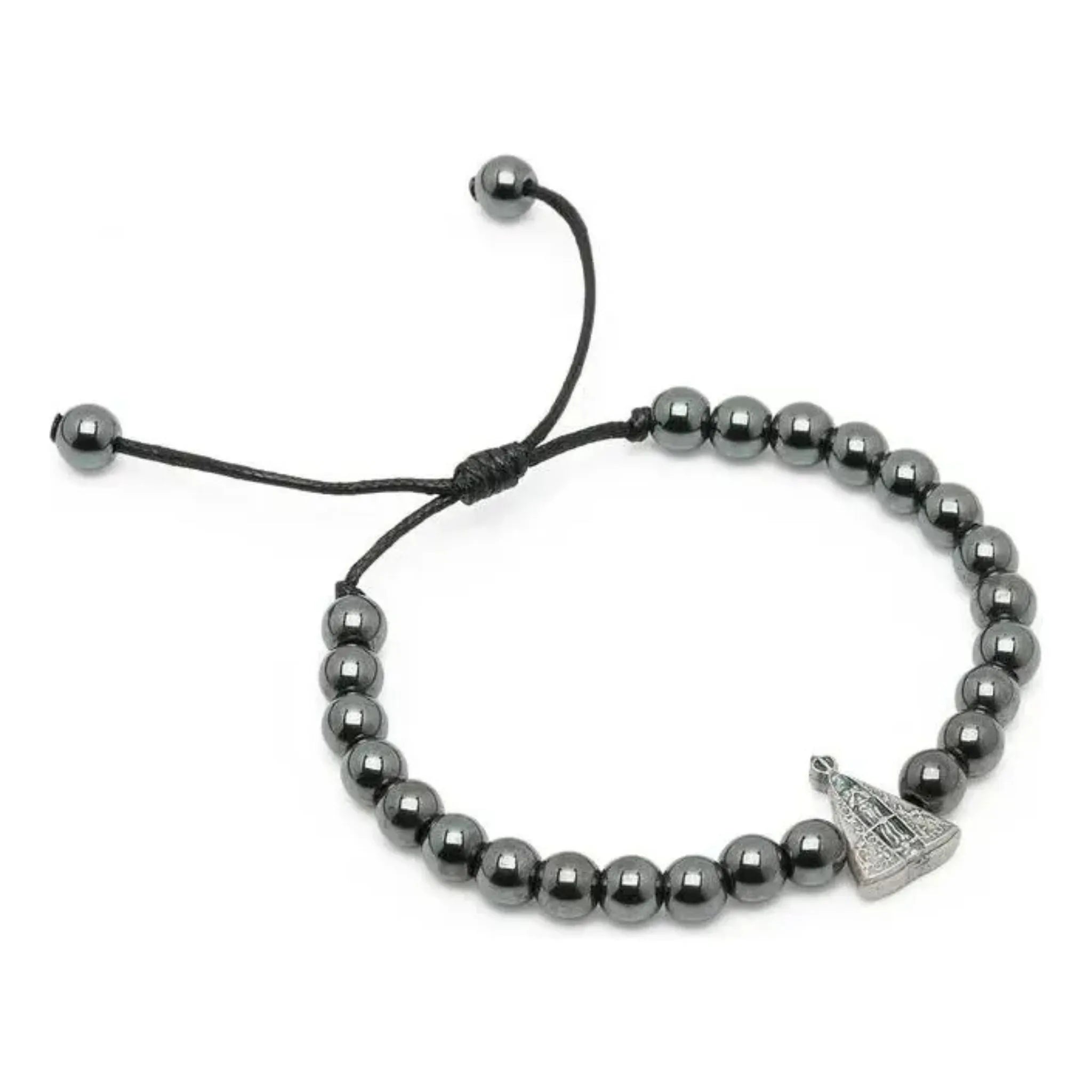 Pulseira em Hematita 6mm Nossa Senhora Aparecida