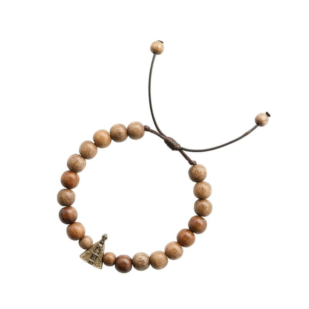 Pulseira em Madeira Imbuia N Sra Aparecida Ouro Velho