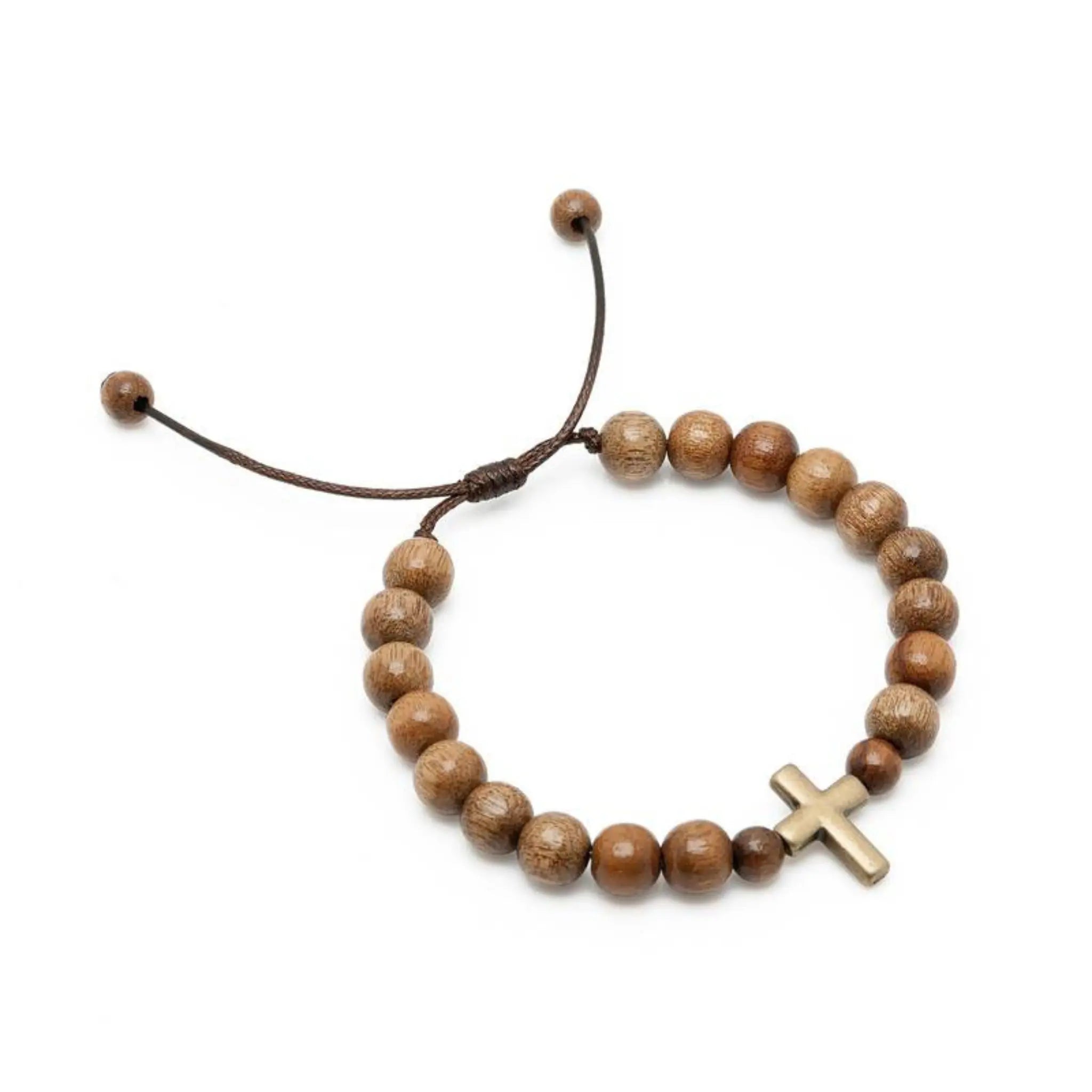 Pulseira em Madeira Imbuia com Cruz em Ouro Velho