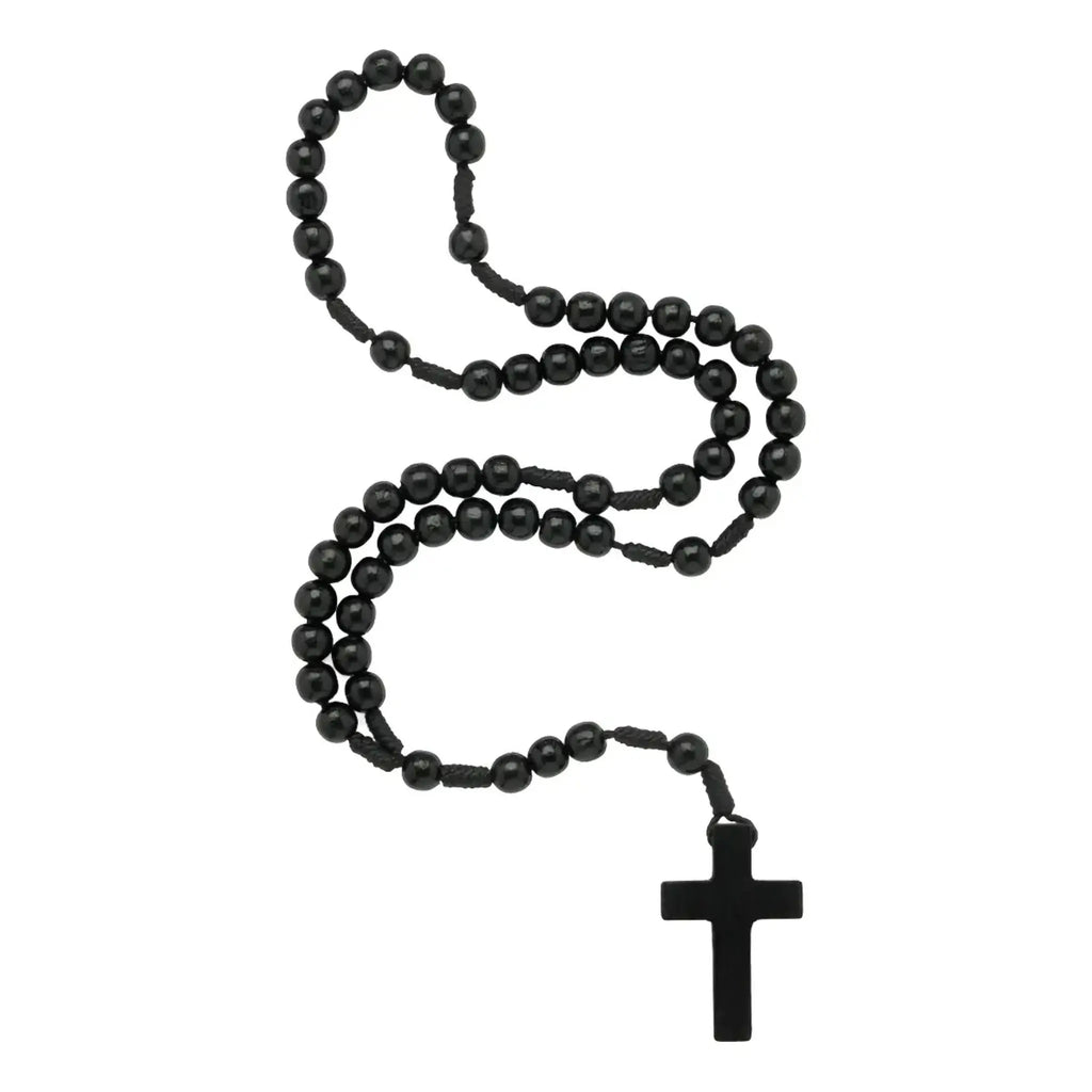 Terço Tradicional em Madeira Preta com Cordão