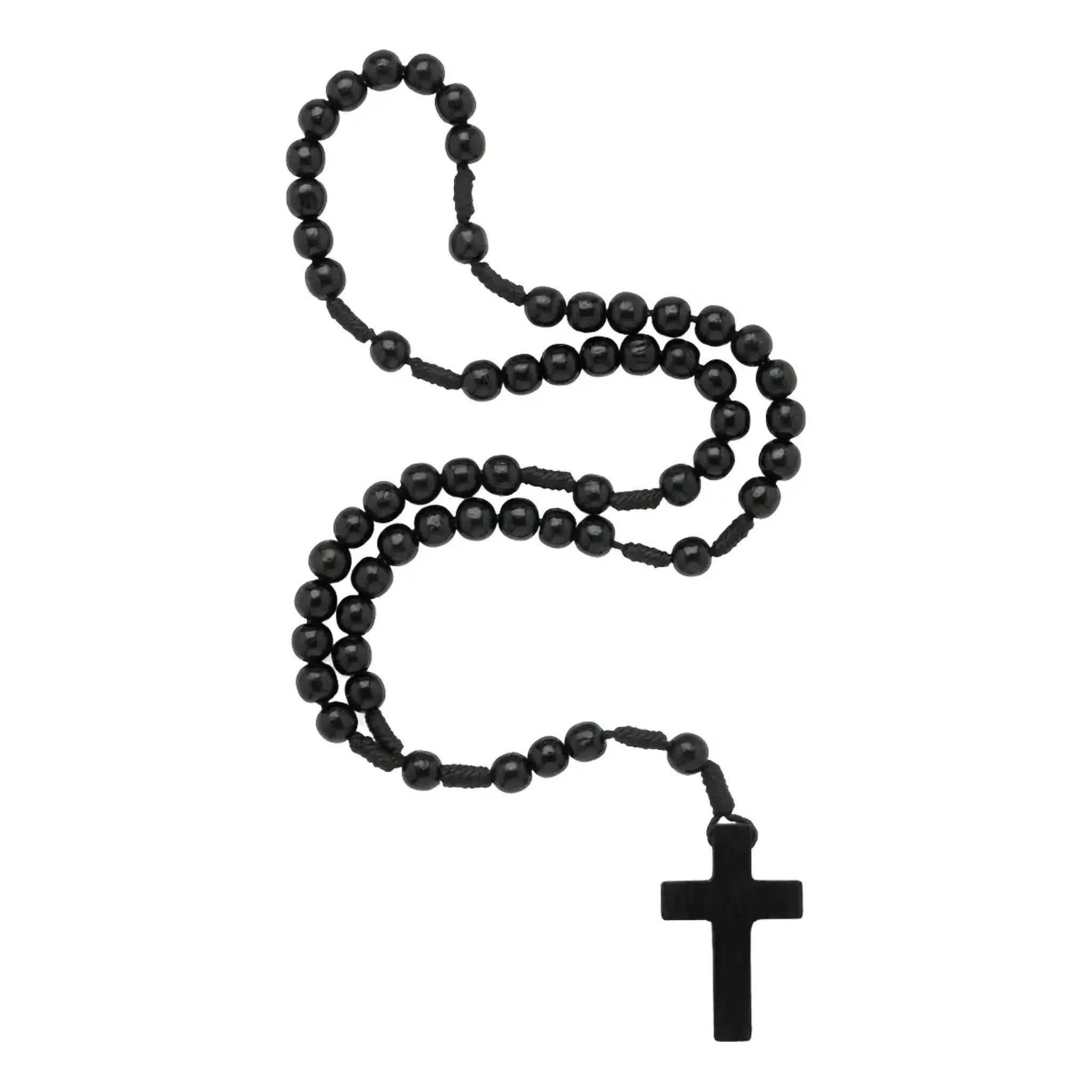 Terço Tradicional em Madeira Preta com Cordão