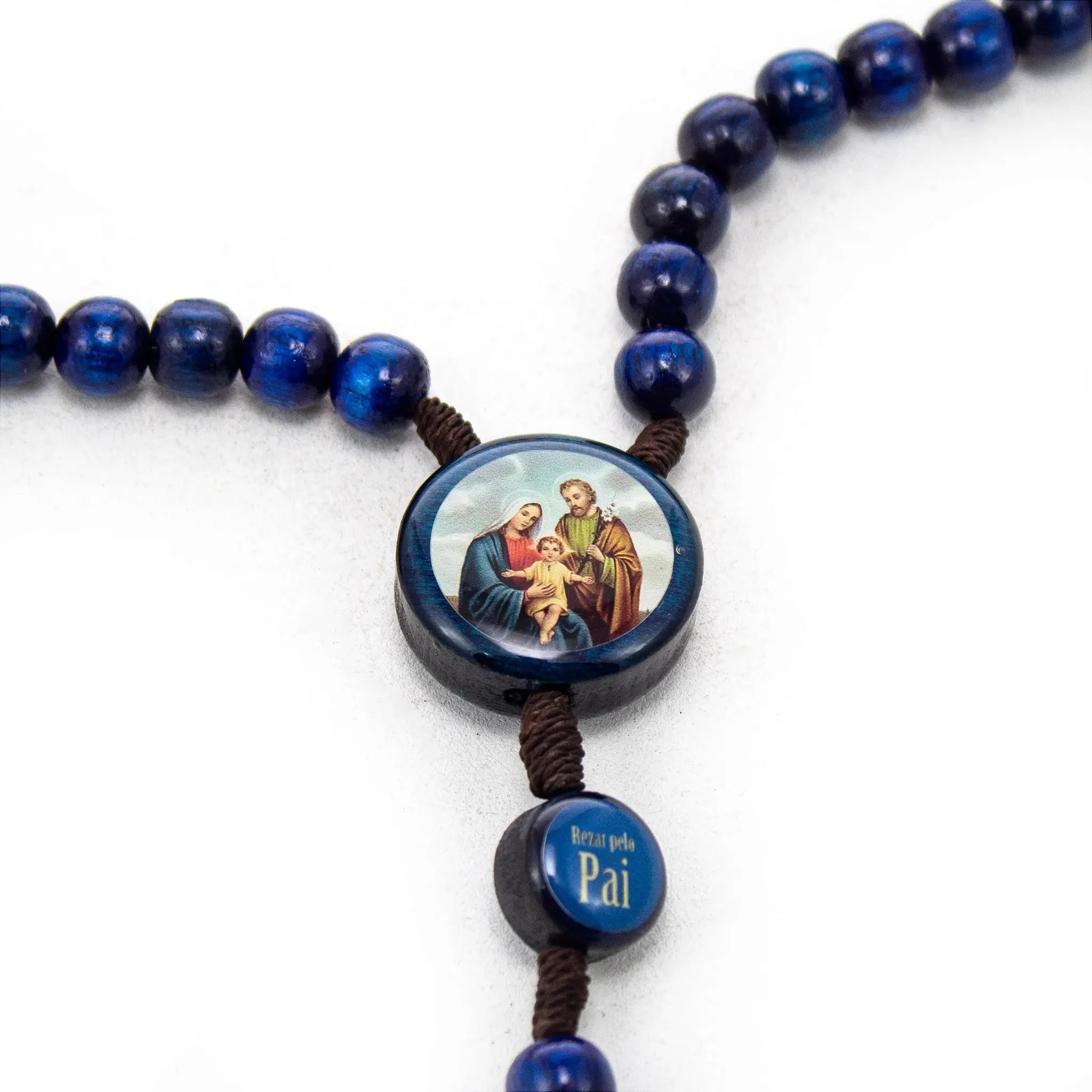 Terço “Eu Rezo pela Minha Família” em Madeira Azul 8mm